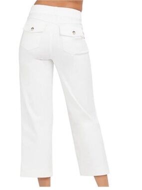 Spanx Medium Petite Pants Stretch Twill Cropped Wide Leg Pants Bright White NWT